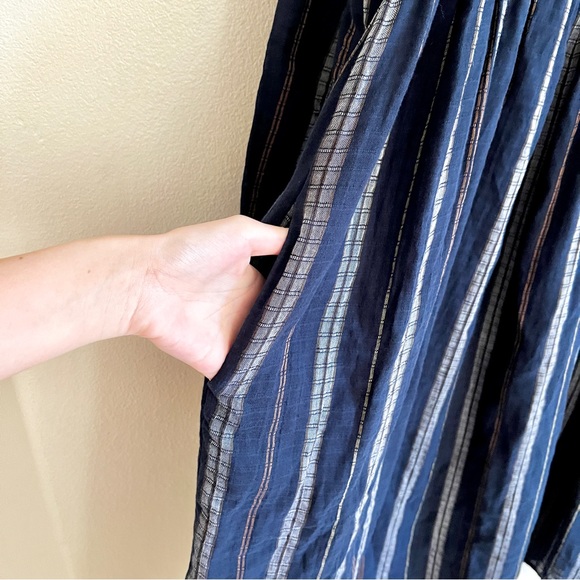 FRANCES HART Dobby Long Sleeve Midi Dress in Navy Blue & White Stripe - Picture 9 of 10